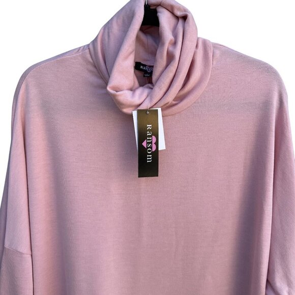 Ransom Womens Pink Cowl Neck Long Sleeve Lightweight Uneven Hem Turtleneck New L - Picture 2 of 10